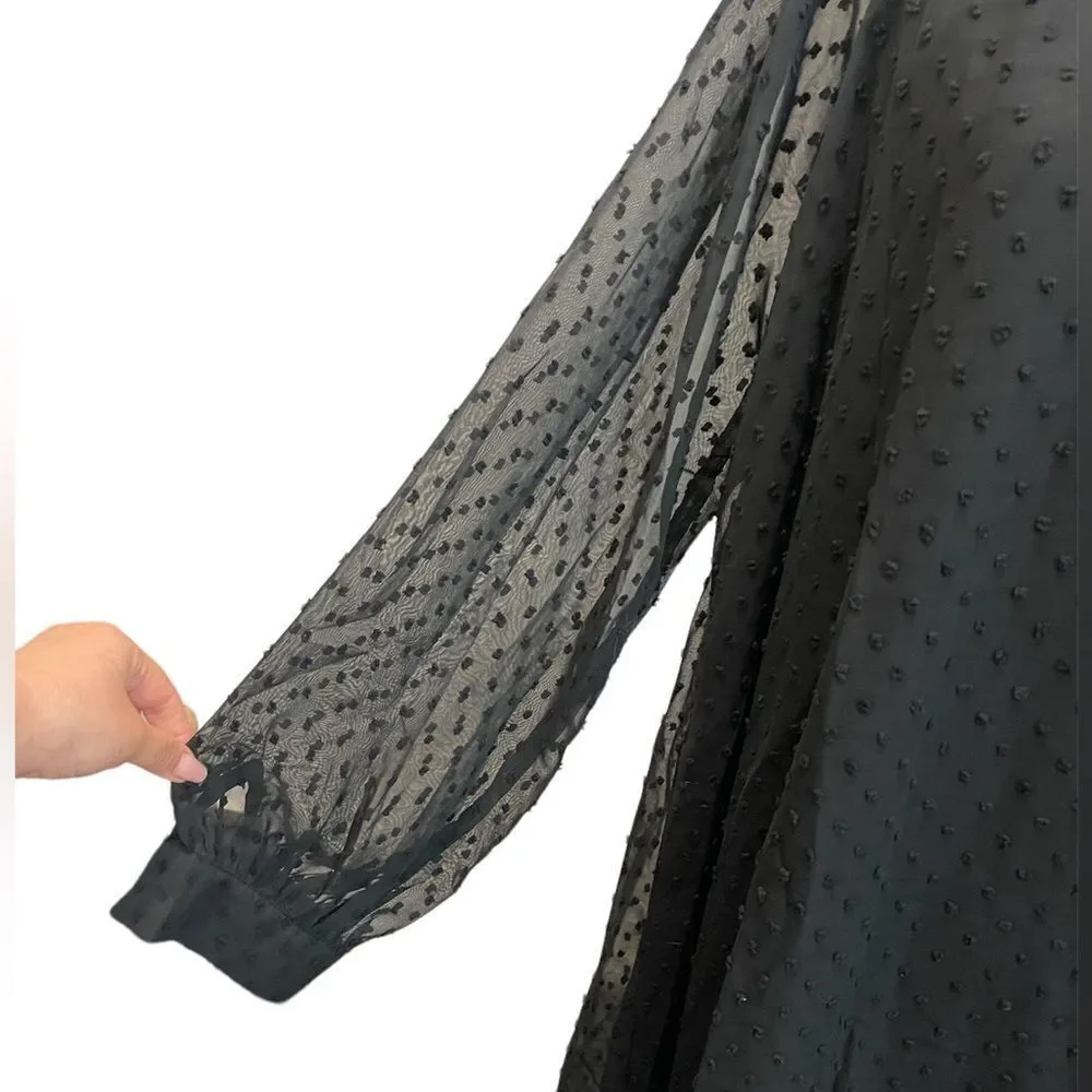 Long Sleeve Wedding Guest Dresses Flowy Chiffon Swiss Dot Casual Midi Dress L